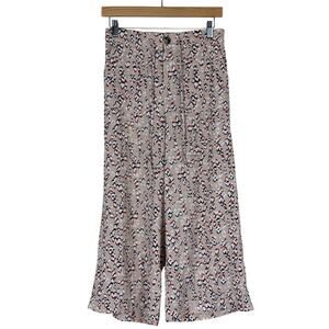 Melloday Culottes Womens XS Beige Abstract Print Crop Pants Wide Leg Boho Casual